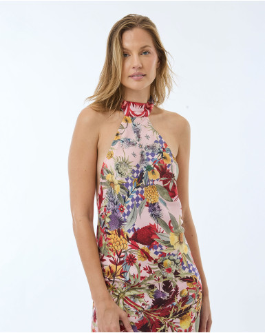 Garnet Blossom Halter Neck Long Dress