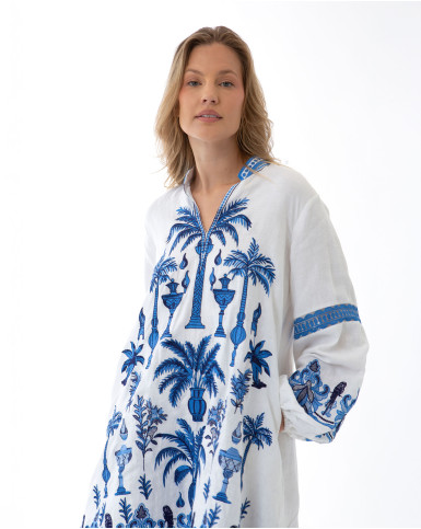 White with Blue Embroidery Short Tunic