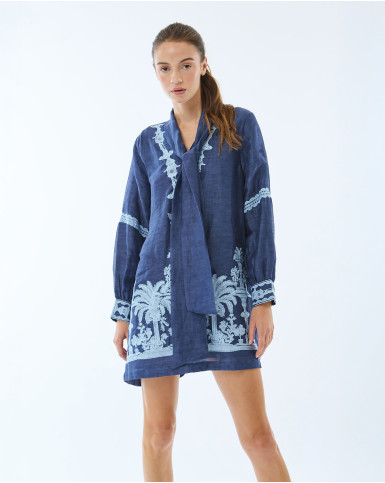 Blue with Blue Embroidery Shirt Dress