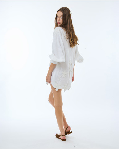 White with White Embroiderery Short Dress