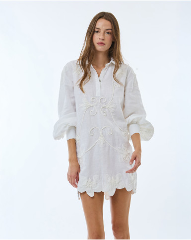 White with White Embroiderery Short Dress
