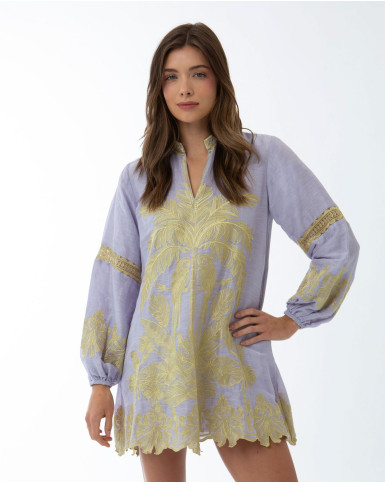 Lilac with Yellow Embroidery Short Tunic