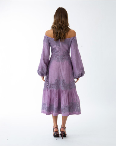 Purple with Purple Embroidery Long Dress