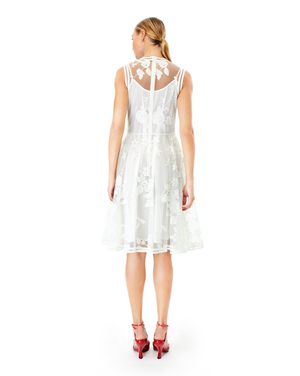 White Chantilly embroidered sleeveless dress