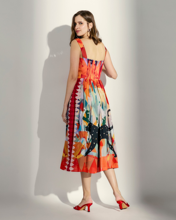 Feline Beauty flared midi dress
