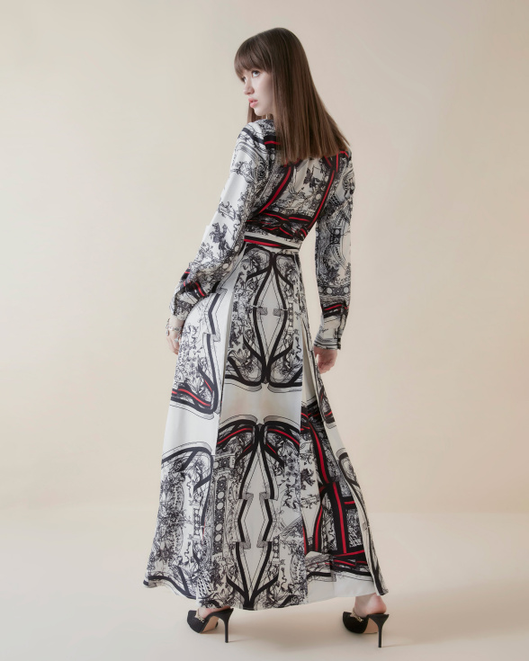 Crimson Nouveau long pleated dress