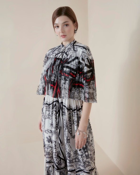 Crimson Nouveau cape dress