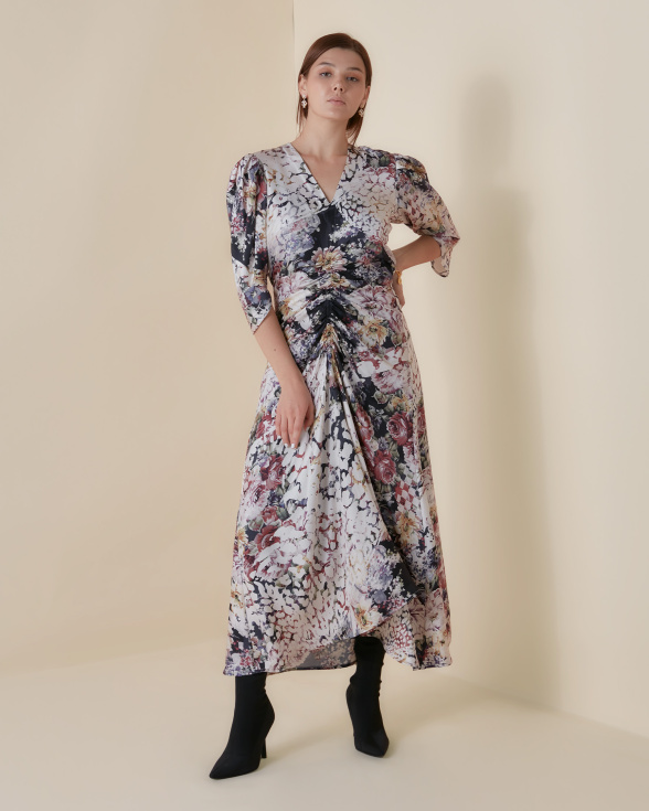 Botanic Lynx gathered midi dress