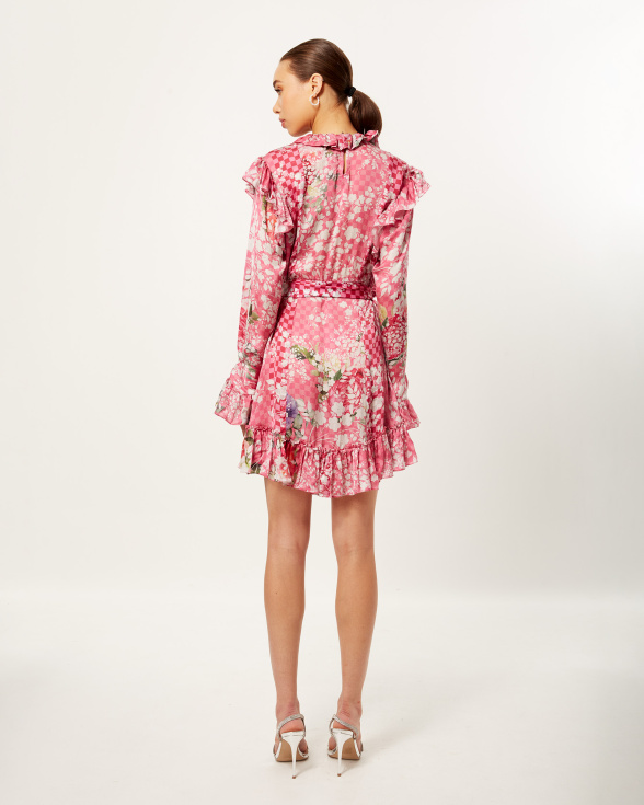 Pink Botanic Checker Frill Dress