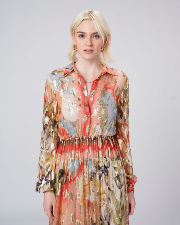 Floral Sonata Midi Shirt Dress