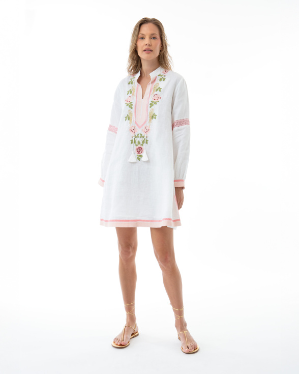 embroidered chiffon dresses Cream Floral Embroidered Chiffon Mini Dress main image 1