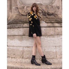 Black Blazer with Gold Floral Embroidery on Lapels