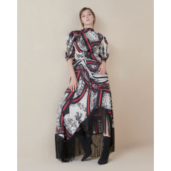Crimson Nouveau long fringe dress