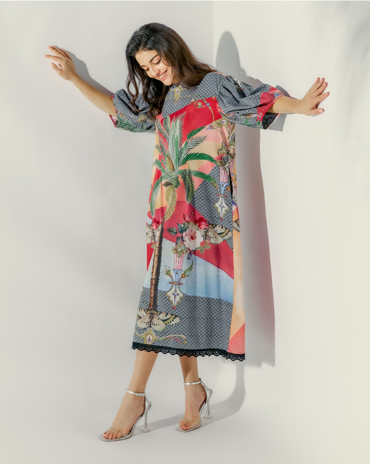 Tropical Mirage relaxed midi dress