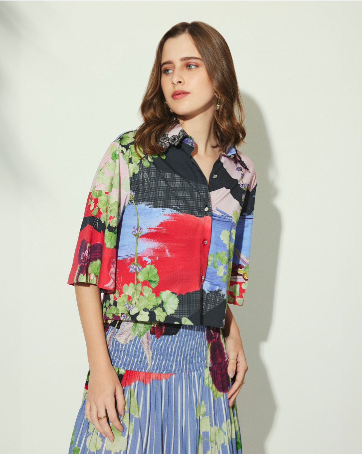 Orchid Stripe crop shirt