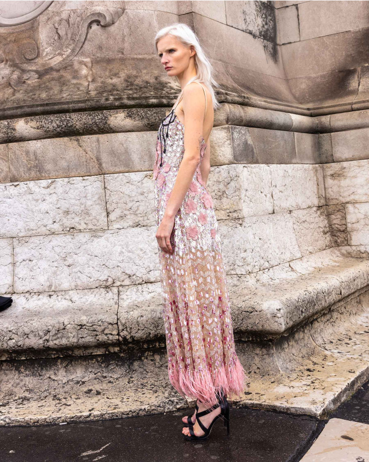 Begonia, Dark Salmon Pink And Peach Ombré Long Dress