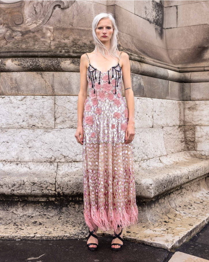 Begonia, Dark Salmon Pink And Peach Ombré Long Dress