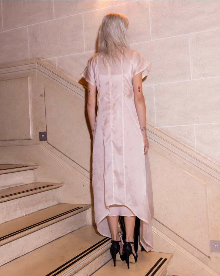 Fiorella, Rose-pink Asymmetrical Long Dress