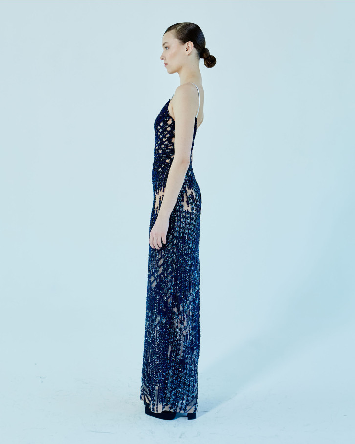 Midnight blue embellished long dress