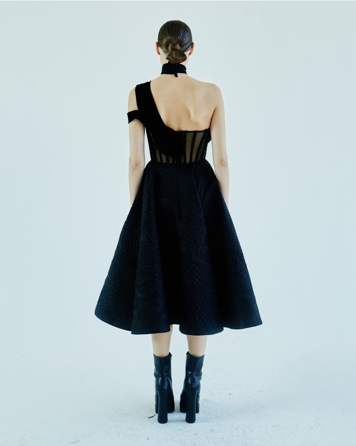 Black corset-like long dress 