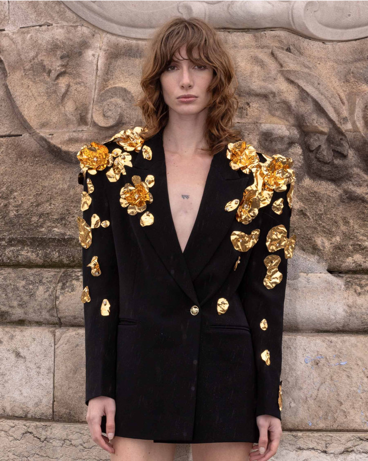 BLACK BASED BLAZER WITH GOLD FLOWERS