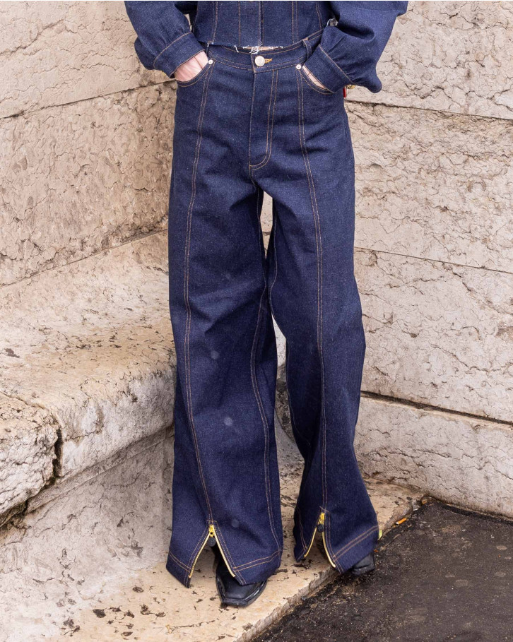 Denim pants with ankle zips