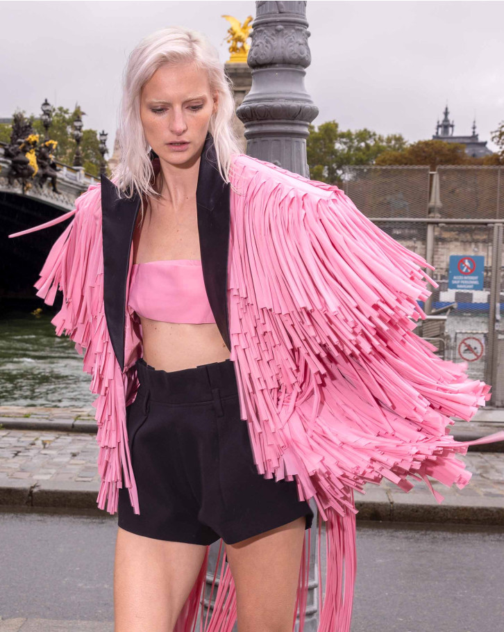 Rose, Candy Pink Fringed Jacket