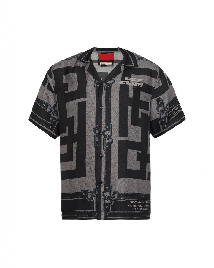 Grey-based, black 'FSP' monogram patterned shirt