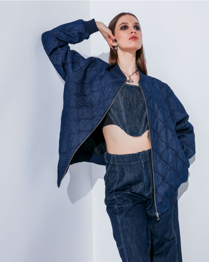 Blue  FSP Monogram embroidered denim bomber jacket