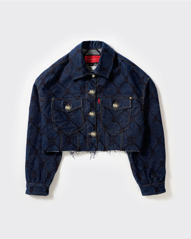 Quilt textured denim jacket