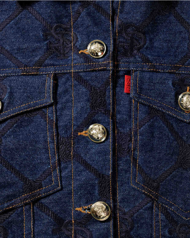 Quilt textured denim jacket