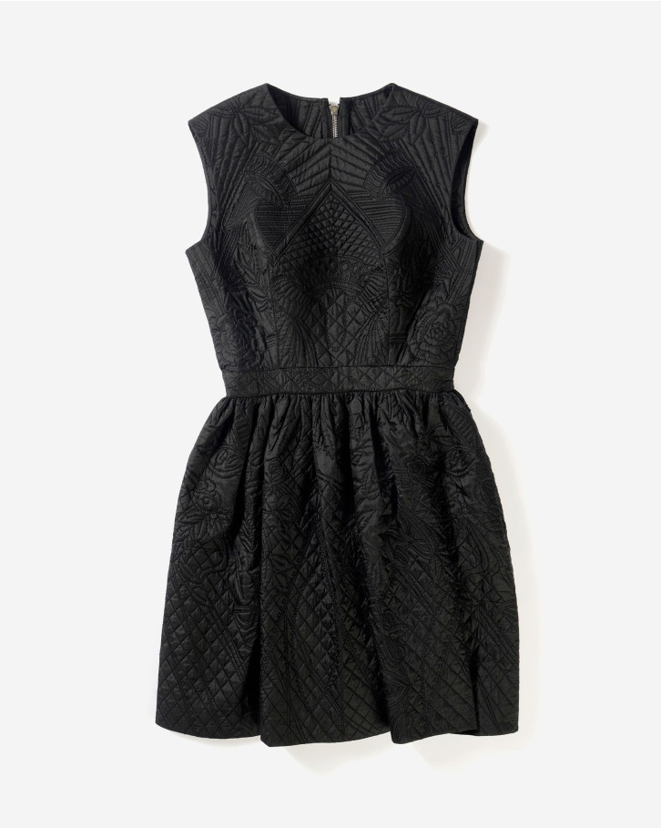 Black quilted fit and flared dress