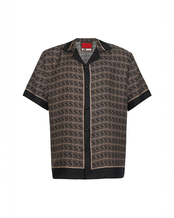 Brown-based, black 'FSP' monogram patterned shirt