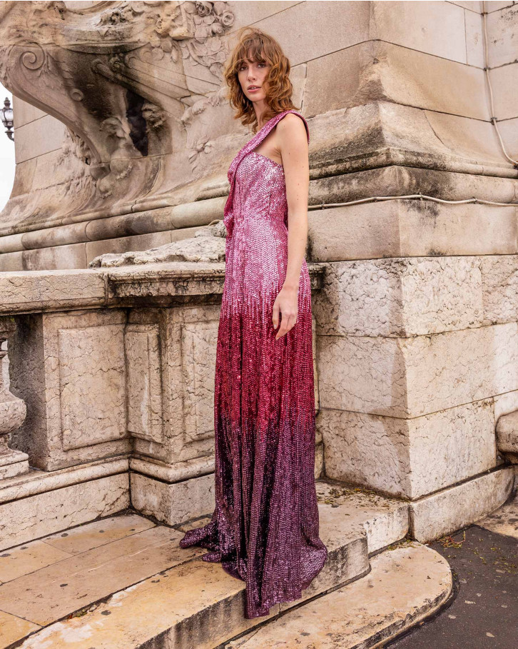 Sakura, Maroon And Pink Ombré Long Dress