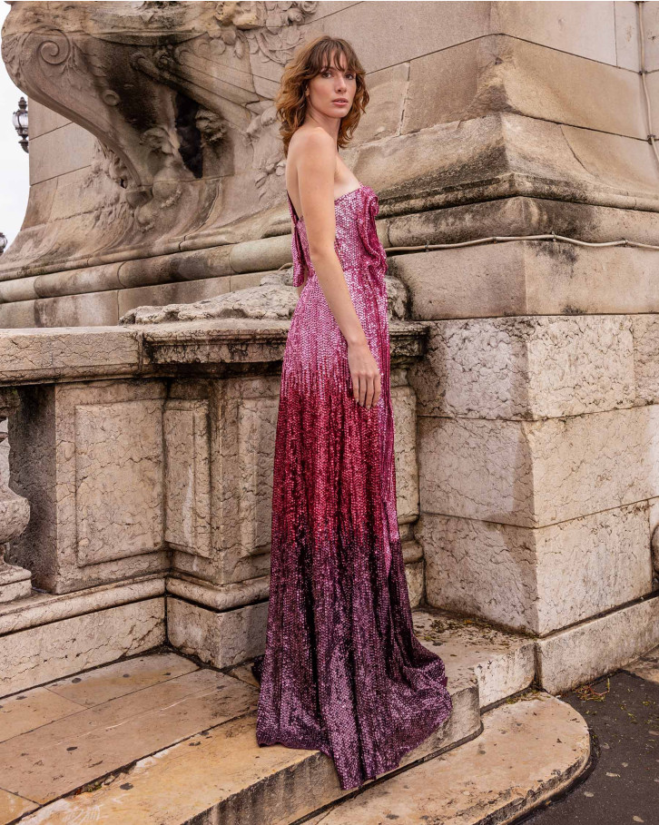 Sakura, Maroon And Pink Ombré Long Dress