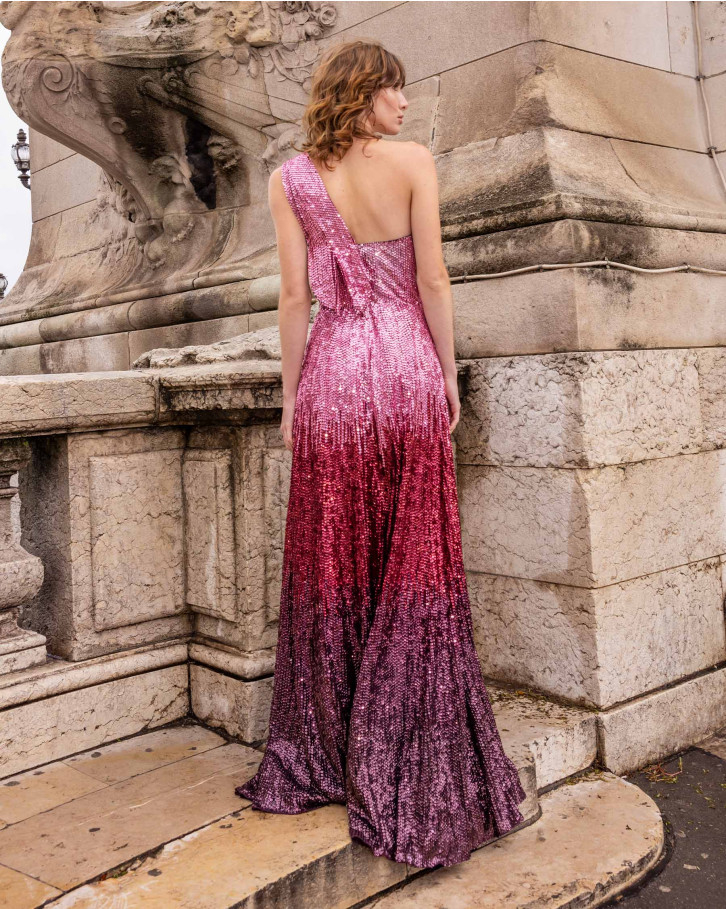 Sakura, Maroon And Pink Ombré Long Dress