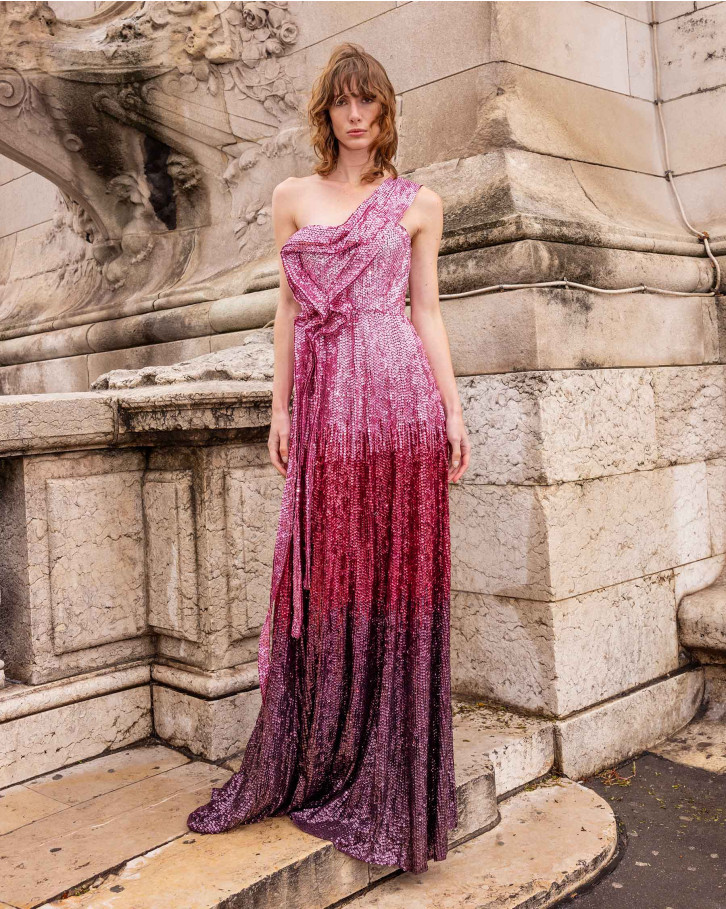 Sakura, Maroon And Pink Ombré Long Dress