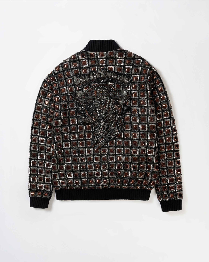 Brown chrome appliqué bomber jacket