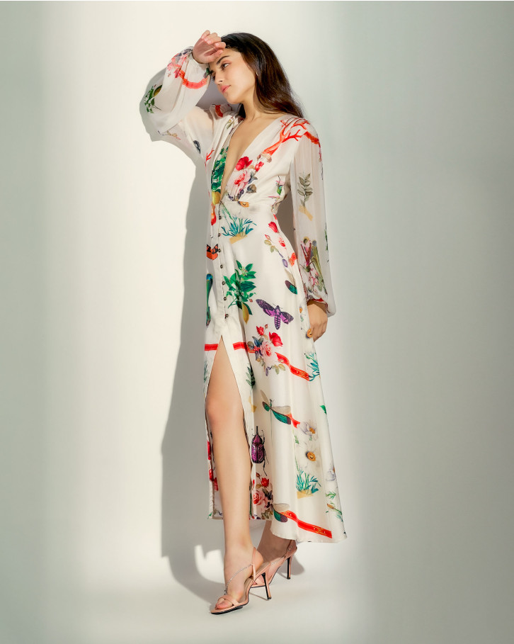 Floral Prism V-neck long dress