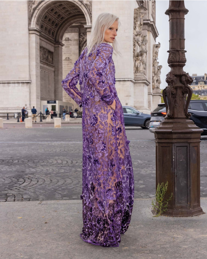 Zahara, Purple Ombre Embroidered Long Dress