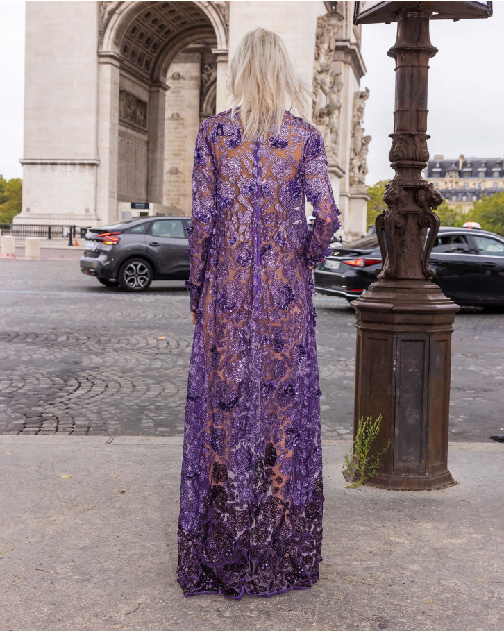 Zahara, Purple Ombre Embroidered Long Dress