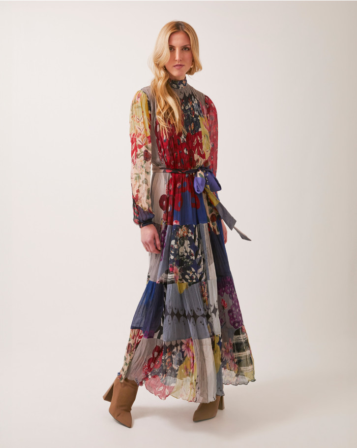 Vivid Bloom pleated long dress