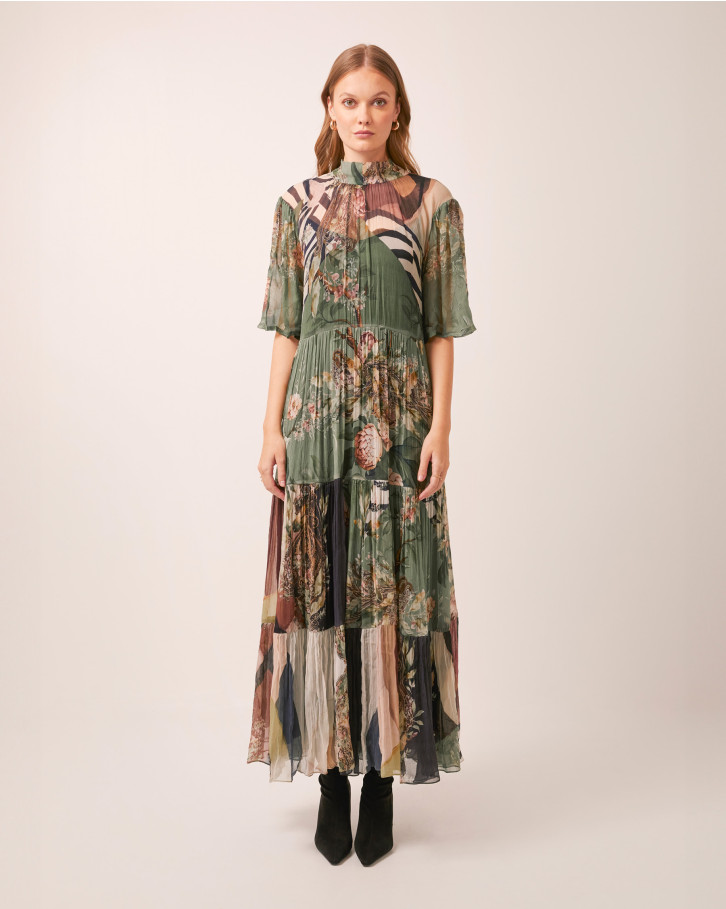 Earthy Meadows pleated long dress