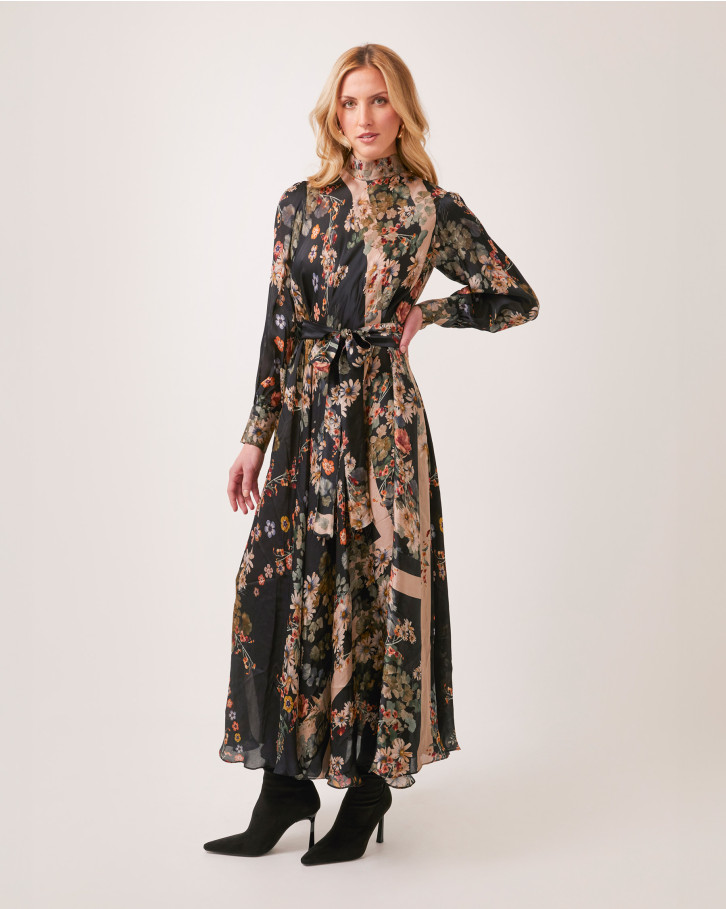 Noir Meadow tie-up long dress