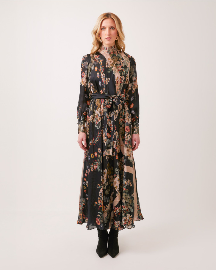 Noir Meadow tie-up long dress