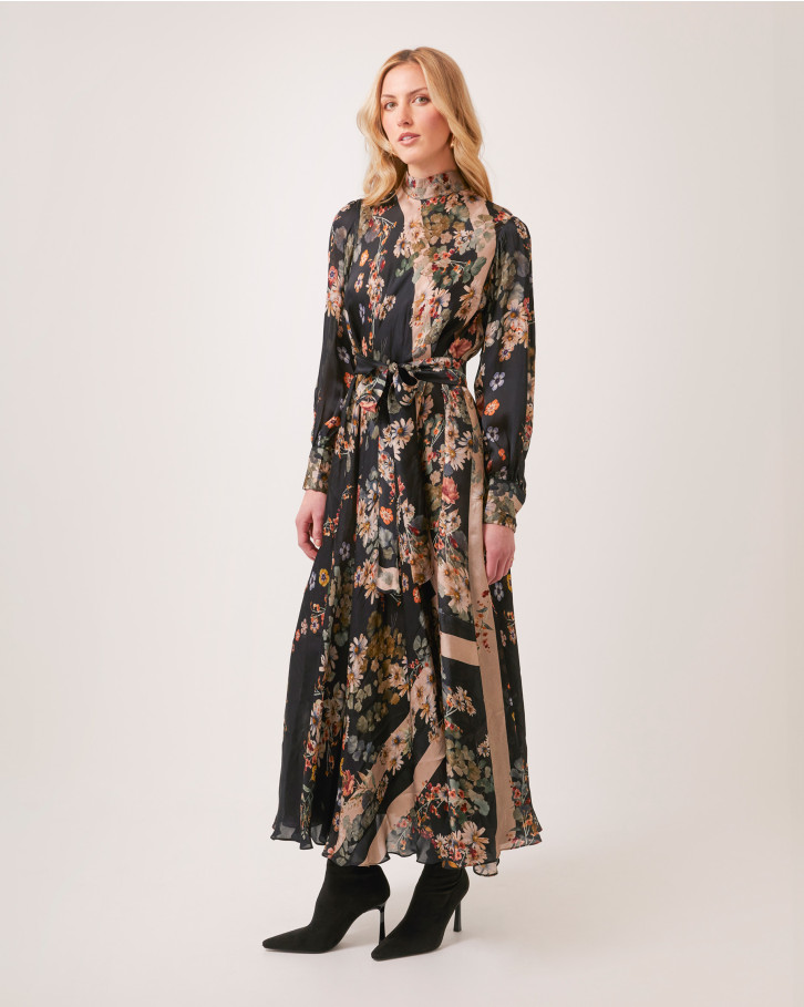 Noir Meadow tie-up long dress