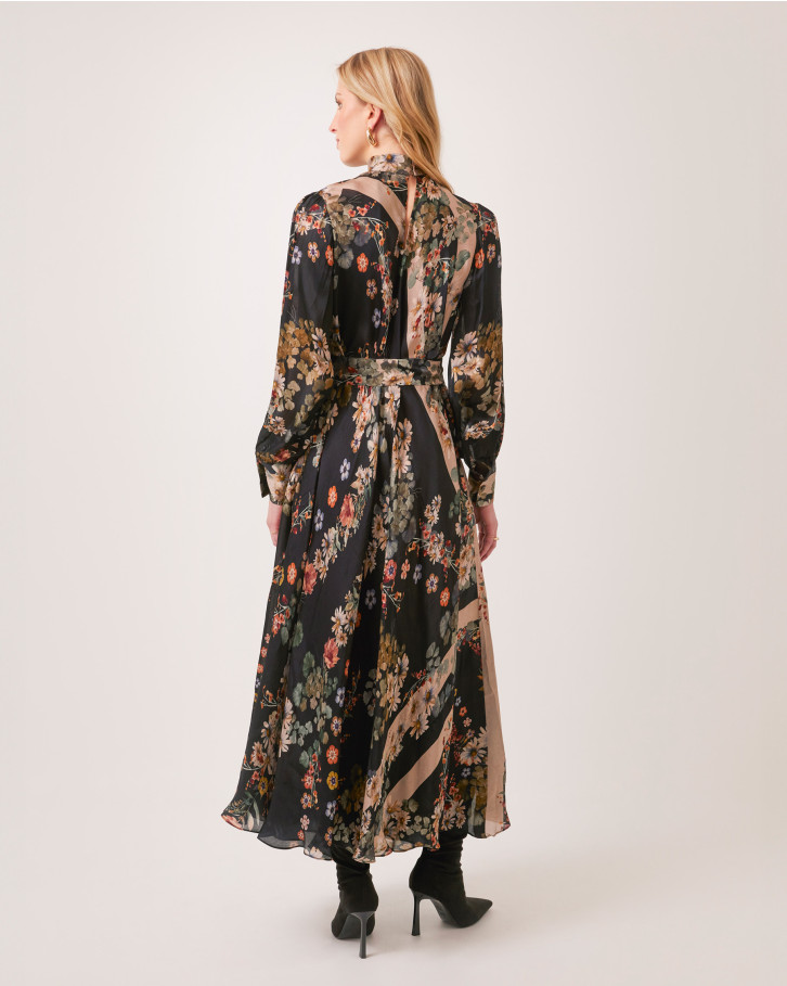 Noir Meadow tie-up long dress