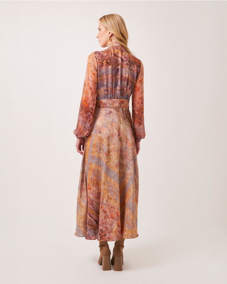 Chromatic Dusk neck-tie long dress