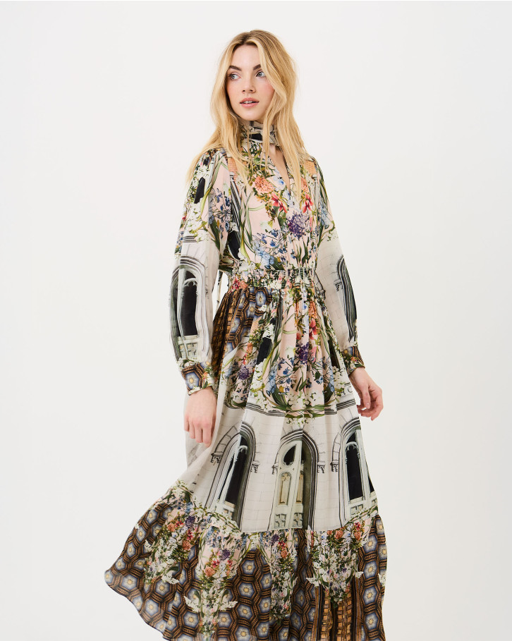 Floral Facade neck-tie dress