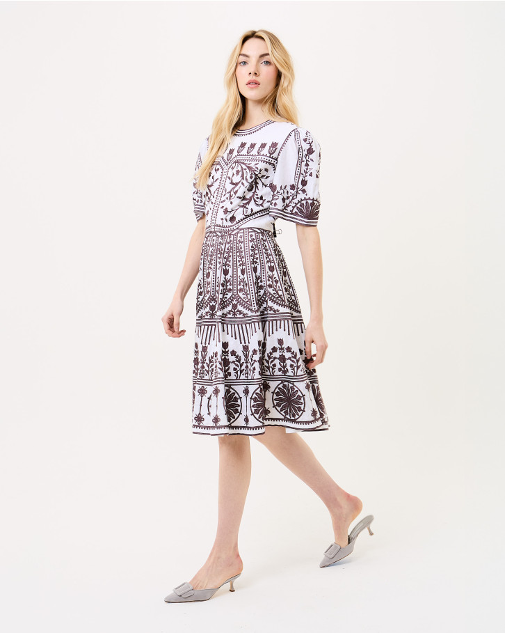 White-based violet embroidered dress 